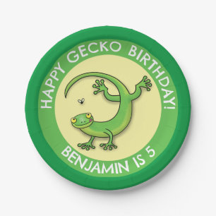 Schattige plezier gepersonaliseerde groene gekko c papieren bordje