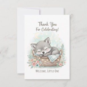 Schattige, pluizige baby wolf  Baby Shower  Bedankkaart