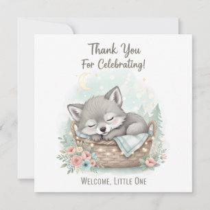 Schattige, pluizige babywolf  Baby Shower  Bedankkaart