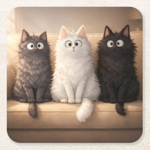 Schattige Pluizige Cartoonkatten Whimsical Drankje Vierkante Kartonnen Onderzetter