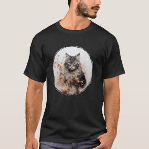Schattige Pluizige Grijze & Bruine Lapjeskat en Bl T-shirt