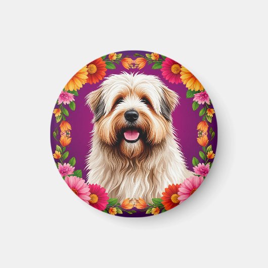 Schattige pluizige hond met bloemen magneet (Voorkant)