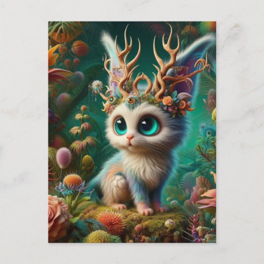Schattige pluizige Jackalope Kitten Critter Briefkaart (Voorkant)
