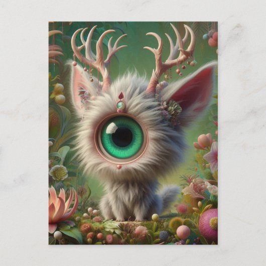 Schattige pluizige jackalope kitten met één oog briefkaart (Voorkant)