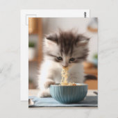 Schattige pluizige kitten eten ramen noedels briefkaart (Voorkant / Achterkant)