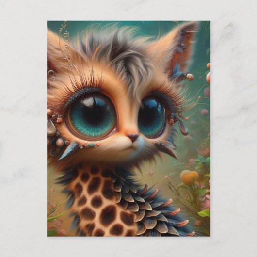 Schattige pluizige kitten Giraffe pauw beestje Briefkaart (Voorkant)