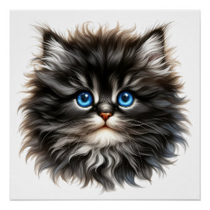Schattige pluizige kitten met blauwe ogen perfect poster