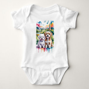 Schattige Pluizige Puppies in Aquarel Stadpark Romper
