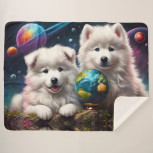 Schattige pluizige Samoyed Puppies, Planets Earth Sherpa Deken