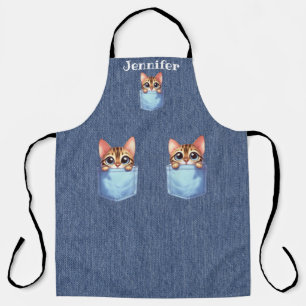 Schattige Pocket Tabby Cat All-Over Print Schort
