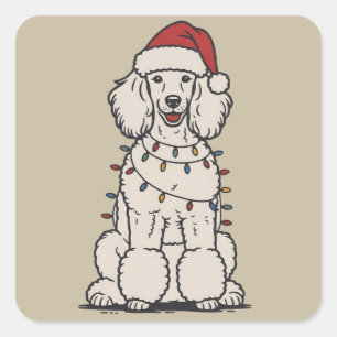 Schattige poedel gewikkeld in kerstlichtjes vakant vierkante sticker