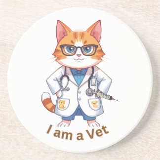 Schattige poes "Ik ben een dierenarts"-ontwerp Zandsteen Onderzetter