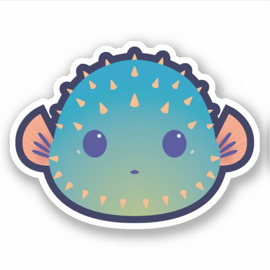 Schattige Poker Gezicht Pufferfish Sticker (Voorkant)