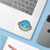 Schattige Poker Gezicht Pufferfish Sticker (Laptop met iPhone)