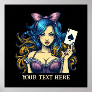 Schattige poker lady tekst toevoegen poster