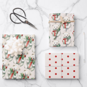 Schattige Polar Beer Dierlijke Waterverf Rood & Wi Inpakpapier Vel