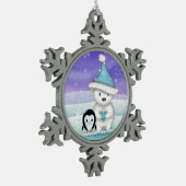Schattige Polar Beer en Pinguïn Tin Sneeuwvlok Ornament (Links)