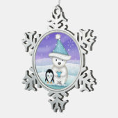 Schattige Polar Beer en Pinguïn Tin Sneeuwvlok Ornament (Rechts)