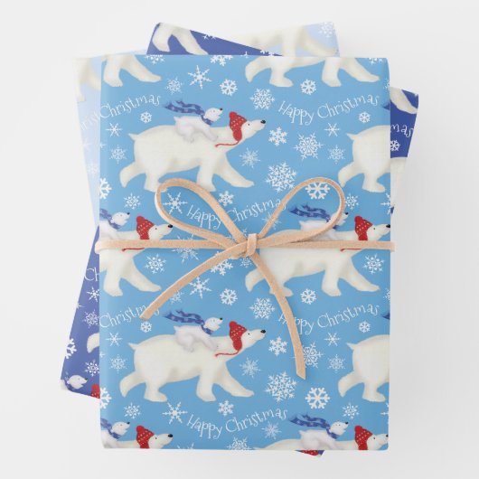 Schattige polar beer en welp kerst wrapping papier inpakpapier vel (In situ)
