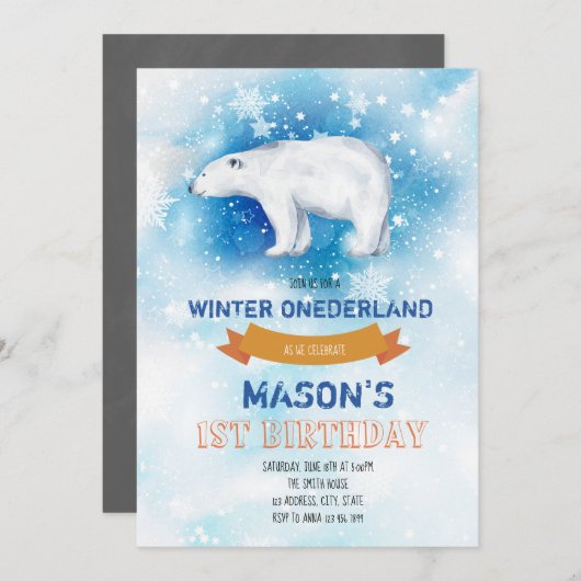 Schattige Polar beer feestuitnodiging Kaart (Voorkant / Achterkant)