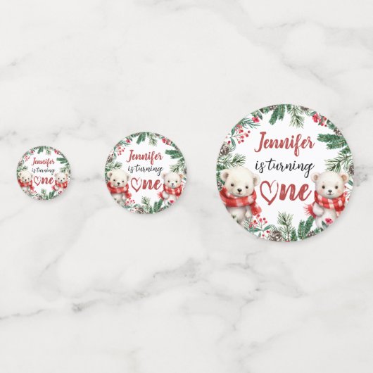 Schattige Polar Beer Kerst 1e verjaardag Confetti (Voorkanten)