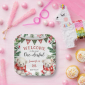 Schattige Polar Beer Kerst 1e verjaardag Papieren Bordje (Feest)