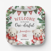 Schattige Polar Beer Kerst 1e verjaardag Papieren Bordje (Voorkant)