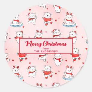 Schattige Polar Beer Kerst Naadloos Patroon Roze Ronde Sticker