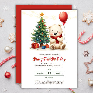 Schattige Polar Beer Kerstbeary 1e Verjaardag Kaart