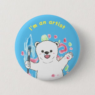 Schattige Polar beer Kleurrijke Fun Artist Art Blu Ronde Button 5,7 Cm