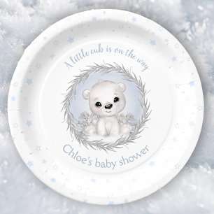 Schattige Polar Beer Winter Boy Baby shower Wit Papieren Bordje