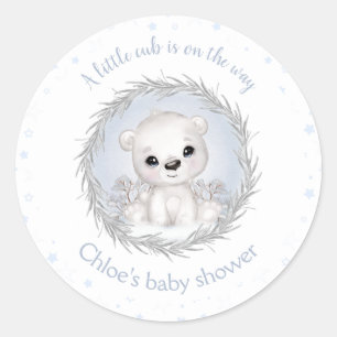Schattige Polar Beer Winter Boy Baby shower Wit Ronde Sticker