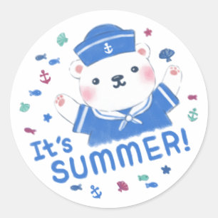 Schattige Polar Beer Zeiler in de zomer Illustrati Ronde Sticker