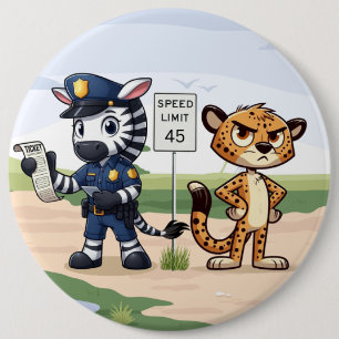 schattige politie zebra & cheeta ronde button 6,0 cm