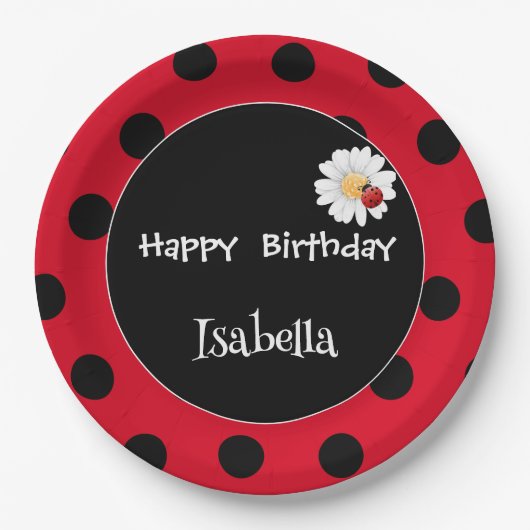 Schattige Polka dot Ladybug Daisy Flower Verjaarda Papieren Bordje (Voorkant)