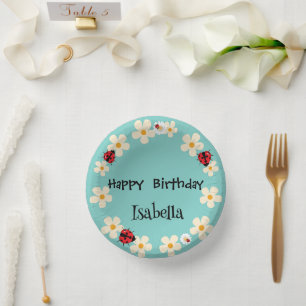 Schattige Polka dot Ladybug Daisy Flower Verjaarda Papieren Kommen