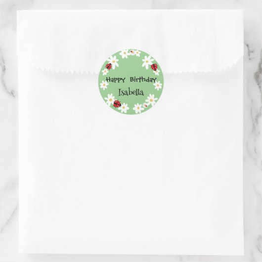 Schattige Polka dot Ladybug Daisy Flower Verjaarda Ronde Sticker (Tas)