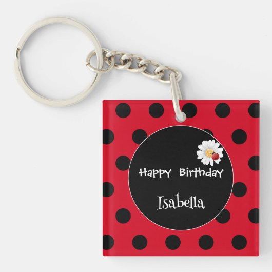 Schattige Polka dot Ladybug Daisy Flower Verjaarda Sleutelhanger (voorkant)