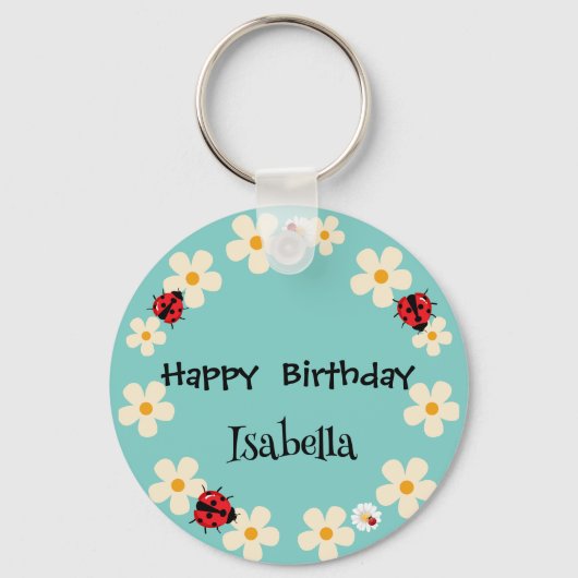 Schattige Polka dot Ladybug Daisy Flower Verjaarda Sleutelhanger (Voorkant)