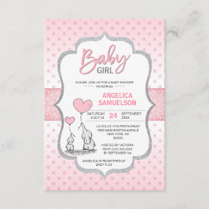 Schattige Polka Dot Roze Grijs Olifant Baby shower Kaart
