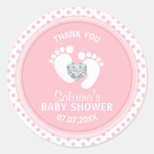Schattige polka dot roze witte voeten Baby shower Ronde Sticker