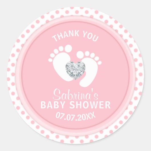 Schattige polka dot roze witte voeten Baby shower Ronde Sticker (Voorkant)