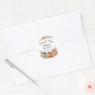 Schattige Pompoen Bloemen Waterverf Baby shower Th Ronde Sticker