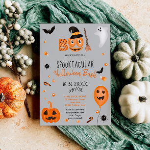 Schattige pompoen Boo Halloween-feest grijs Kaart