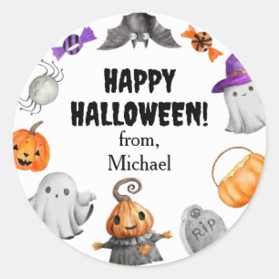 Schattige Pompoen Geest & Vleermuis Halloween Ronde Sticker