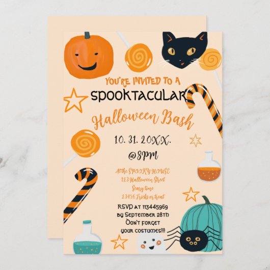 Schattige Pompoen Kat Snoep Halloween Bash Custom  Kaart (Voorkant / Achterkant)
