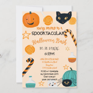 Schattige Pompoen Kat Snoep Halloween Bash Custom Kaart