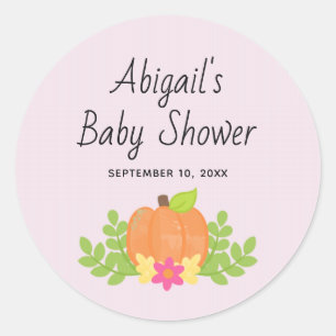 Schattige Pompoen Roze Herfst Baby Shower Ronde Sticker