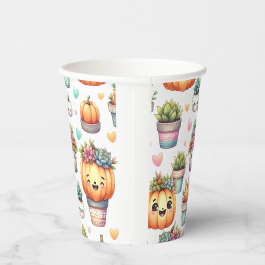 Schattige pompoen vetplant patroon papieren bekers (Rechts)