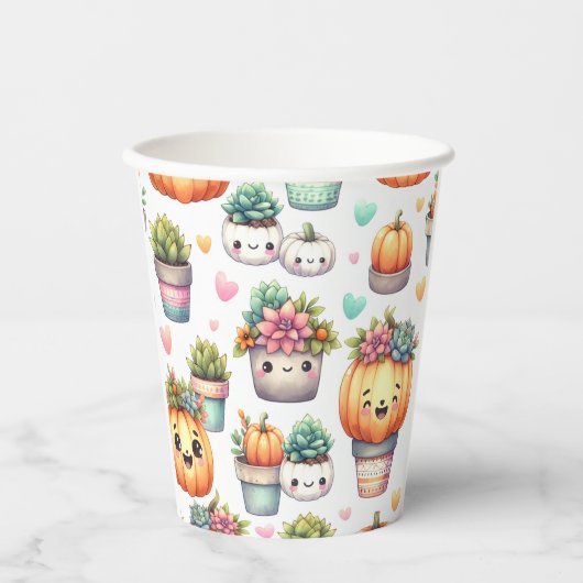 Schattige pompoen vetplant patroon papieren bekers (Voorkant)